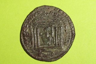 Ancient Roman Coin Temple Maxentius 306 Ad - 312ad Old Rome Goddess Roma Vf photo