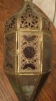 Antique Pierced Brass Glass Turkish Moroccan Lantern Hanging Lamp Sconce Fixture Chandeliers, Fixtures, Sconces photo 2