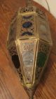 Antique Pierced Brass Glass Turkish Moroccan Lantern Hanging Lamp Sconce Fixture Chandeliers, Fixtures, Sconces photo 7