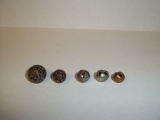 5 Antique Brass Cricket Cage & Bell Shaped Buttons photo