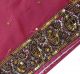 Vintage India Sari Magenta Beaded Saree Fabric Craft Deco Wrap Women Soie Sarong Thimbles photo 2
