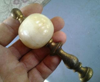 Antique Asian Chinese Carved Jade Stone Soapstone Lamp Finial Brass China photo