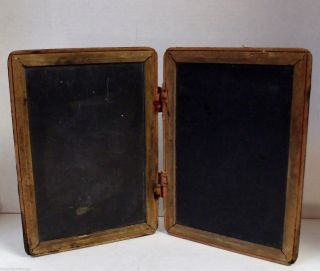 Antique Victorian Schoolhouse Double Writing Slates Chalk Black Board photo