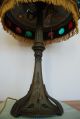 Art Nouveau Deco Antique Old Jeweled Glass Arts And Crafts Vintage Table Lamp Lamps photo 11