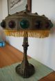 Art Nouveau Deco Antique Old Jeweled Glass Arts And Crafts Vintage Table Lamp Lamps photo 3