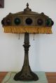 Art Nouveau Deco Antique Old Jeweled Glass Arts And Crafts Vintage Table Lamp Lamps photo 8