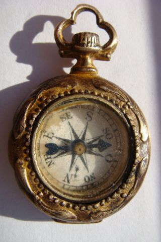Antique Victorian Miniature Bronze Cased Compass Chatelaine Charm photo