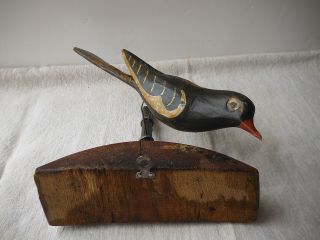 Hand - Carved Folk Art Bird Perched On Branch 11 