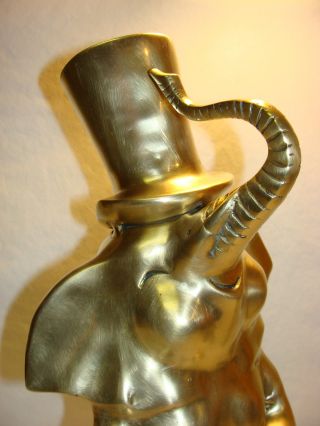 Vtg Mid Century Modern Brass Top Hat Cane Elephant Hollywood Regency Art Deco photo
