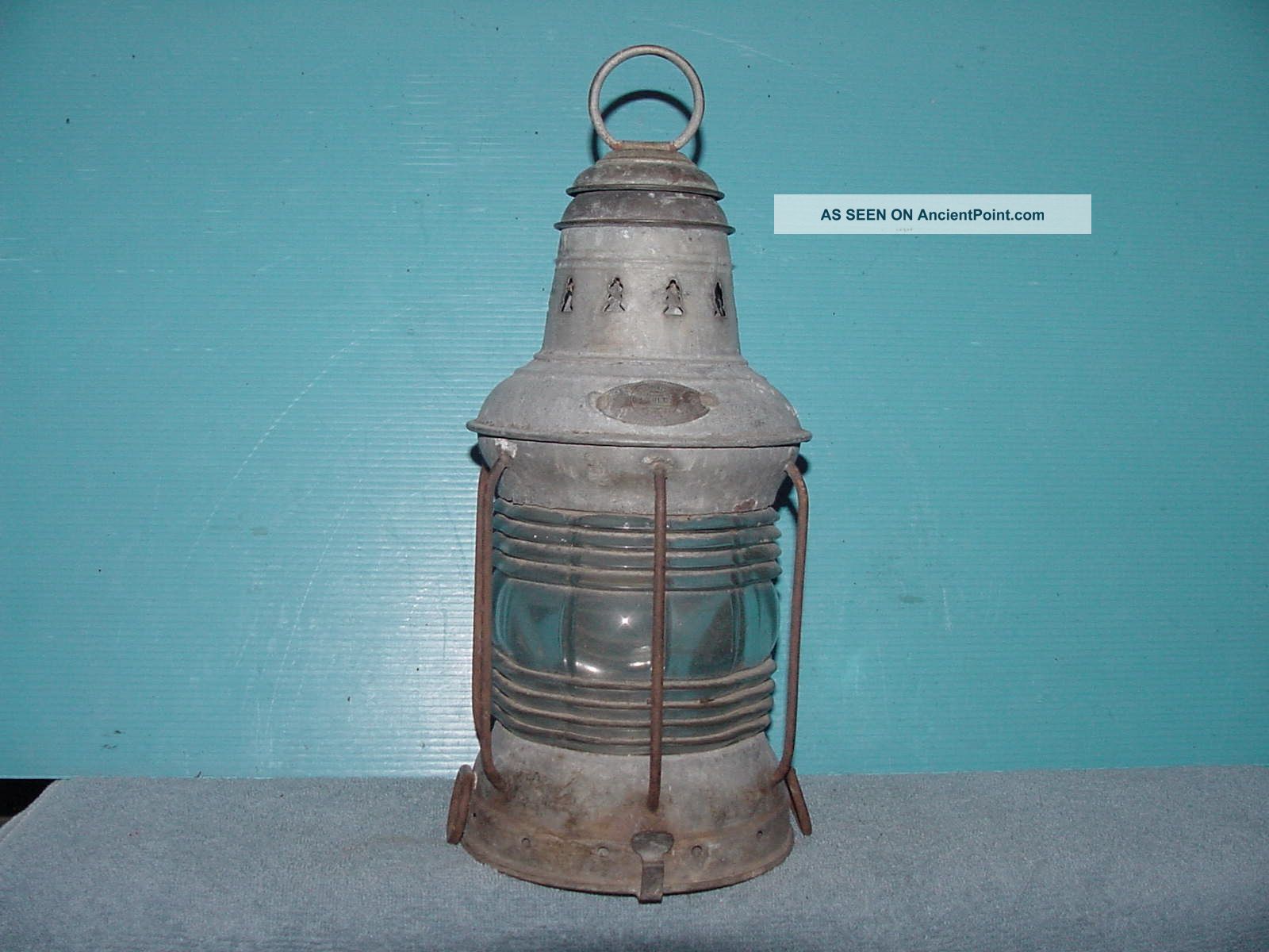 Antique Old Metal 1910 Triplex Nautical Maritime Ships Lantern Lamps & Lighting photo