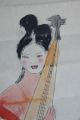 Vintage Japanese/chinese Scroll Woman W/guqin Watercolor/paper Paintings & Scrolls photo 6