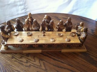 Hand Carved Wood Folk Art Last Supper Religious Sculpture photo