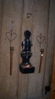 Vintage 2 Old Bobbin Candle Holders On Metal Hangers & Spoon Holder & 4 Spoons Primitives photo 4