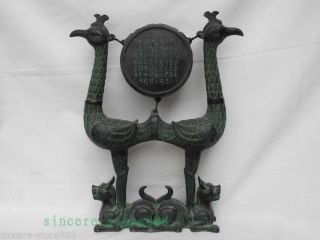 Chinese Bronze Double Bird Drum Stand Musical Instruments Home Decoration photo