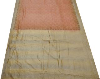 Vintage Sari Art Silk Weaving Work Indian Fabric Sari Brown Deco Craft 5yard photo