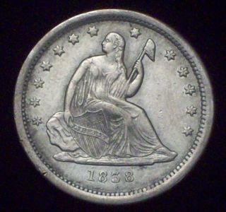 1838 Seated Liberty Quarter Dollar Silver - Awesome Au+ Detailing No Drapery photo