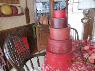 Country Primitive Set Of Shaker Style Pantry Boxes - Prim Reds photo