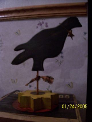 Primitive Country Distressed Crow On A Sunflower Pedastal 12 In High photo