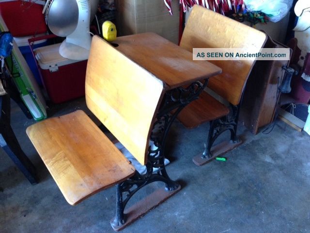 Antique School Desk With Matching Back Chair 1900-1950 photo