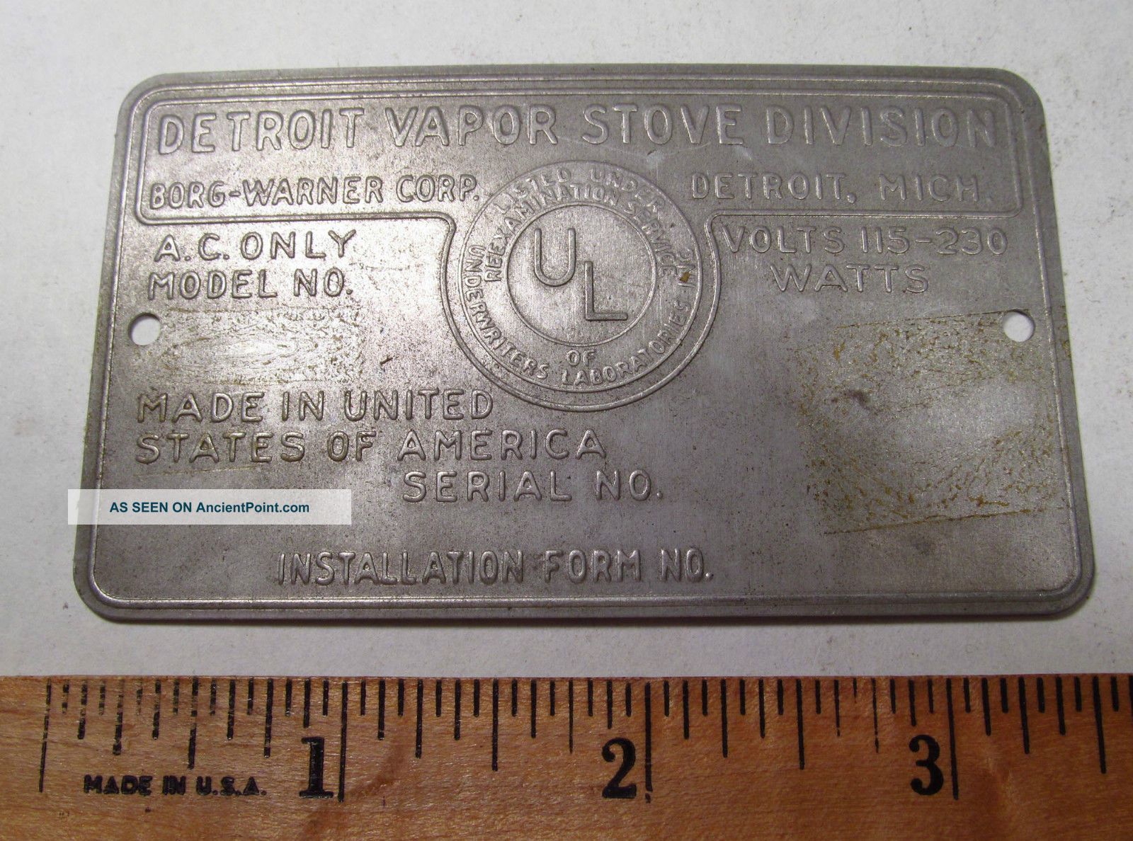 Vtg Detroit Vapor Stove Pressed Aluminum Manufacturer Plate Reclaimed Stoves photo