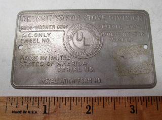 Vtg Detroit Vapor Stove Pressed Aluminum Manufacturer Plate Reclaimed photo