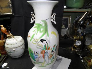 Antique Chinese Familla Rose Vase Calligraphy Vase Hand Painted Signed photo