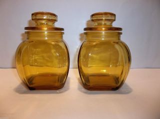 Vintage Amber Glass Apothecary Jar Paneled Sides 4.  75 