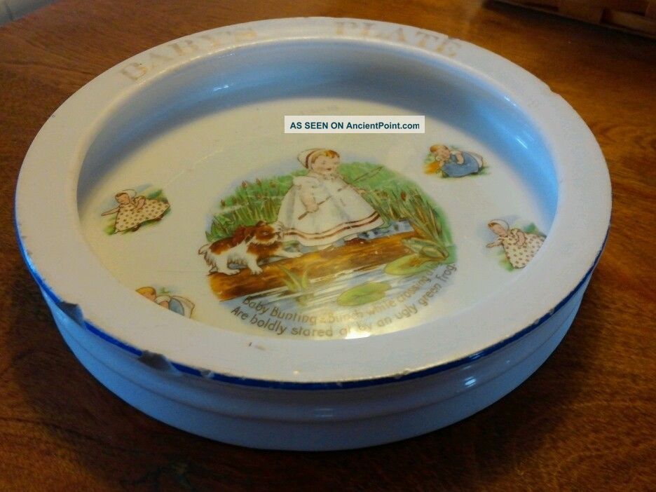 Antique 1915 Glazed Ironstone Baby ' S Plate,  Feeding Dish,  Baby Bunting & Bunch Other photo