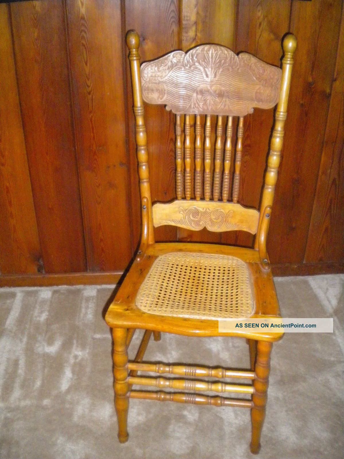 Antique Chair With Rattan - Caned Seat,  Polyurethane Finish - Pick Up Only 1900-1950 photo
