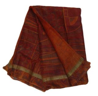 Vintage Saree Art Silk Abstract Printed India Sari Fabric Brown Craft Art Deco 5 photo
