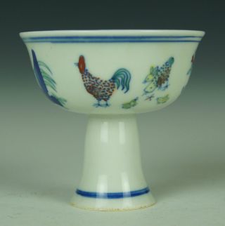 Chinese Chenghua Doucai Porcelain Cock Design High Foot Cup photo