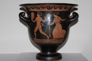 Quality Ancient Greek Campanian Pottery Red Figure Satyr Crater 4th Cent Bc Wine photo