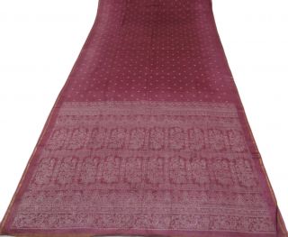 Vintage Saree Art Silk Calico Printed India Sari Fabric Mauve Craft Deco Home Ar photo