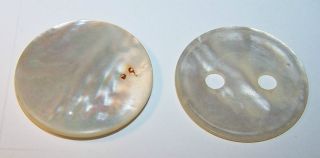 - 2 Antique Large Mother Of Pearl - Shell Buttons - Both Different - Sew - Craft - Art photo