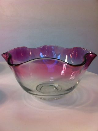 Vintage 50s Purple Scalloped Art Glass Bowl Mid Century Modern photo