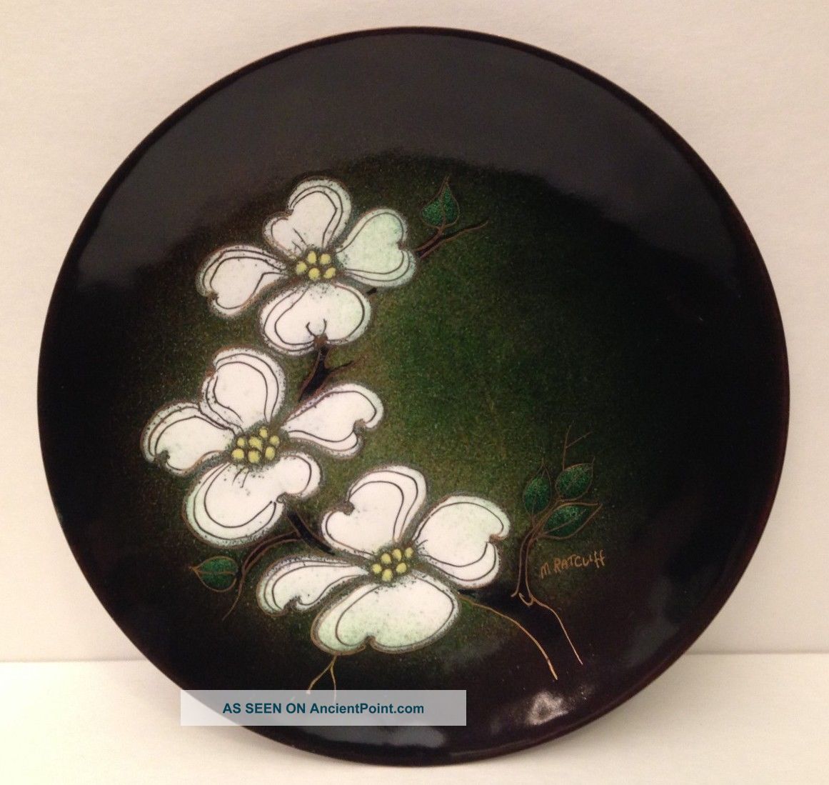 Mid - Century Signed Margaret Ratcliff Dogwood Enamel On Copper Dish Mid-Century Modernism photo