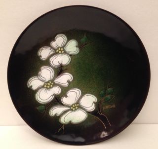 Mid - Century Signed Margaret Ratcliff Dogwood Enamel On Copper Dish photo
