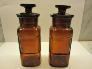 2 Rare Antique W.  T.  & Co Usa Amber Medicine Apothecary Stopper Glass Bottle Euc photo