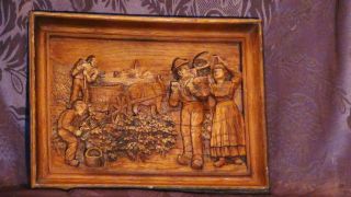 Antique 19c Italian Wood Hand Carved Wall Plaque 