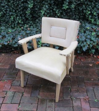 Viking Artline Mid Century Modern Arm Lounge Chair Vinyl Dog Bone Limed Oak photo