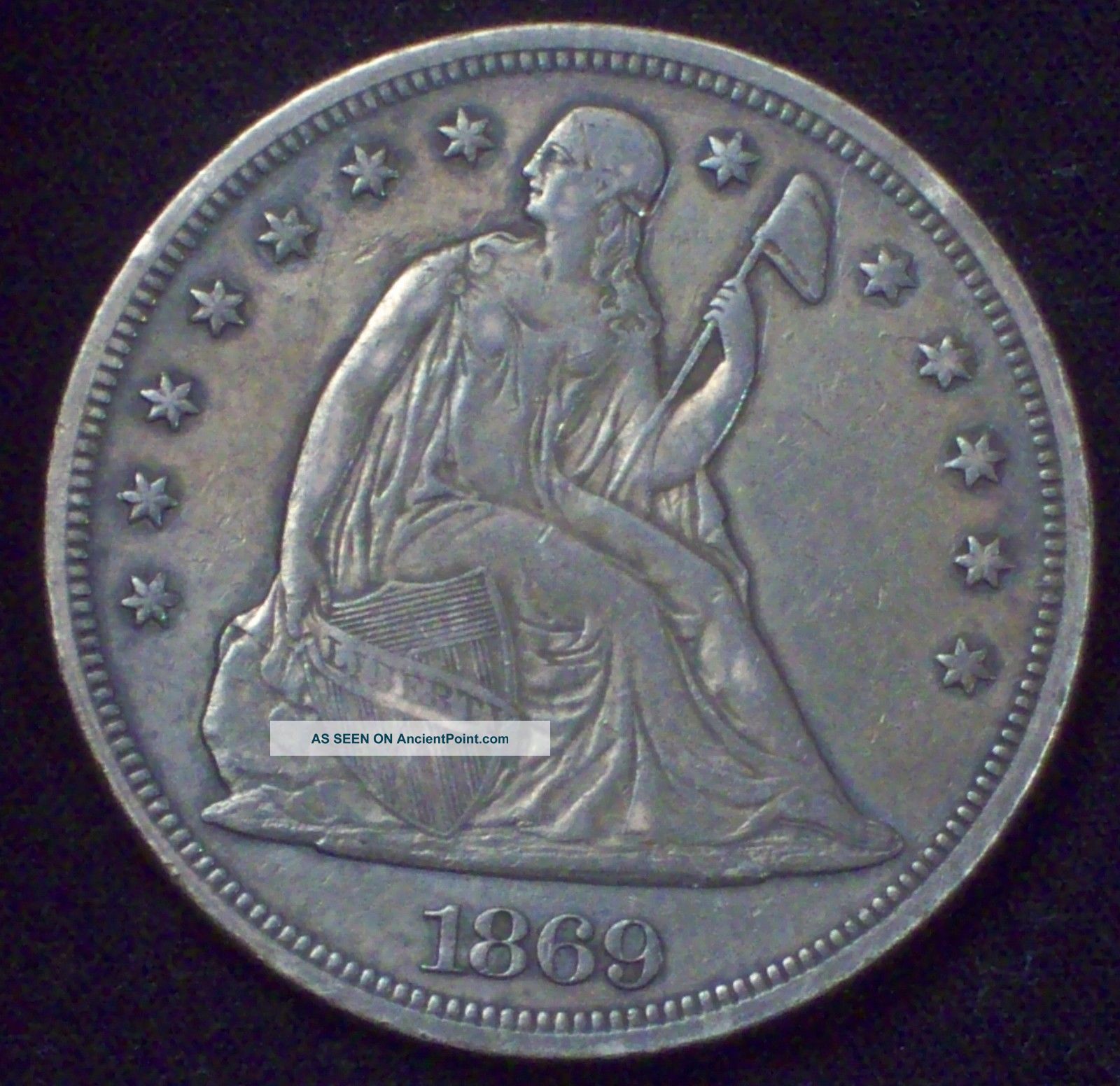 1869 Seated Liberty Silver Dollar Xf+ Detailing Dark Toning Priced To Sell The Americas photo