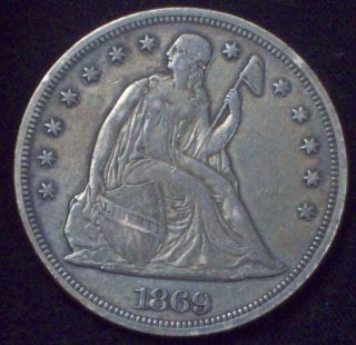 1869 Seated Liberty Silver Dollar Xf+ Detailing Dark Toning Priced To Sell photo