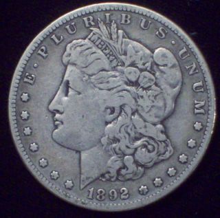 1892 S Morgan Dollar Silver - Rare Key Date Coin Vf+ Authentic Priced To Sell photo