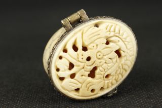 Fine Chinese Old Bone Hand Carved Dragon Buddha Ornament Decorative Snuff Box photo