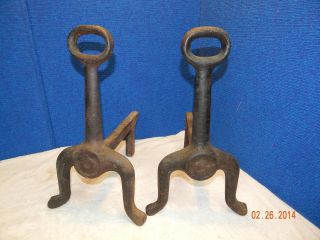 Andirons Vintage Pair Hand Forged Loop Design,  Fireplace Marked 40 photo