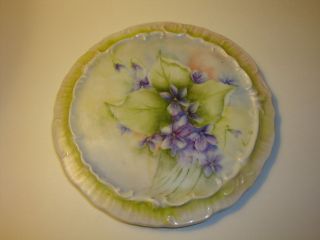 Antique Hand Painted Violets Porcelain Tea Pot Trivet Signed photo