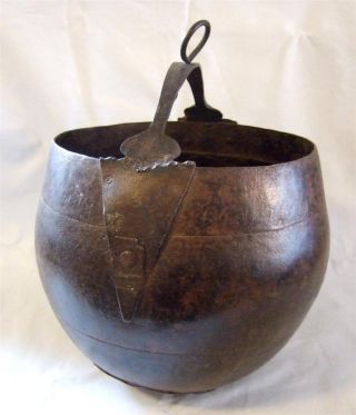 18th Century Medieval Primitive Iron Cauldron Pot photo