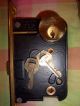 New Antique Vintage P & F Corbin Brass Entrance Mortise Door Lock Set Nos W/box Door Plates & Backplates photo 4