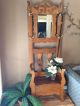 Moving Sale Antique Oak Hall Tree With Flip Top Seat 1900-1950 photo 5