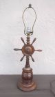 Vintage Captains Ship Wheel Stained Glass Wood Lamp Nautical Maritime Light Lamps & Lighting photo 5